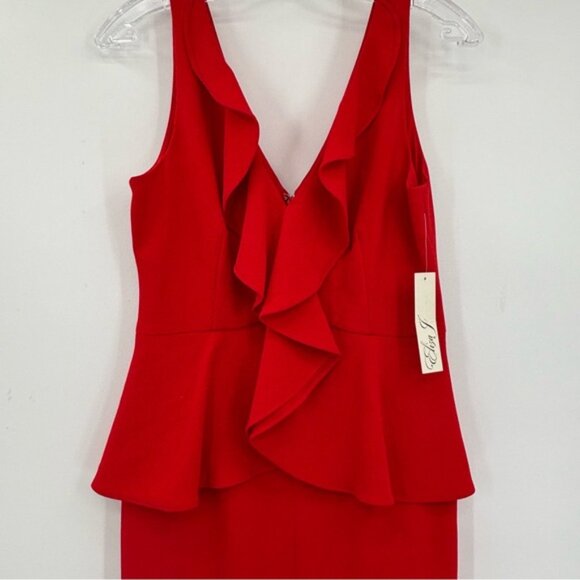 Eliza J Women  s VNeck Ruffle Midi Sheath Dress Red Size 6 - Picture 6 of 10
